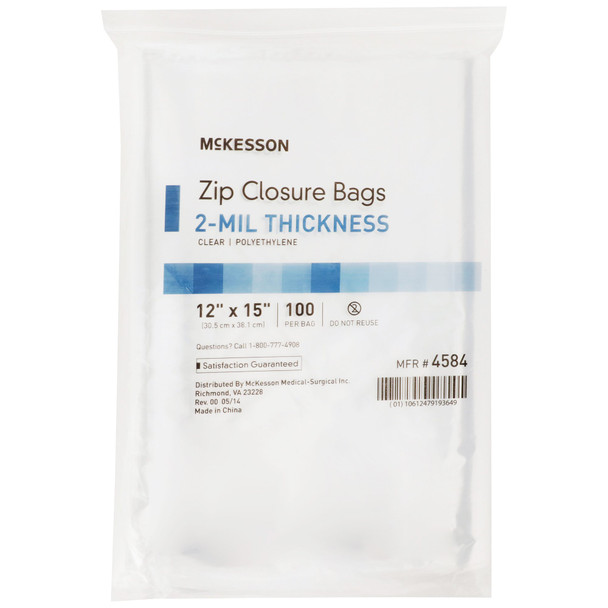 Reclosable Bag McKesson 12 X 15 Inch Polyethylene Clear Zipper Closure 4584 Box/1