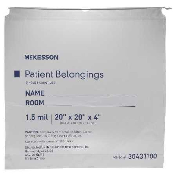 Patient Belongings Bag McKesson 4 X 20 X 20 Inch Polyethylene Clear 30431100 Each/1 30431100 MCK BRAND 447887_EA