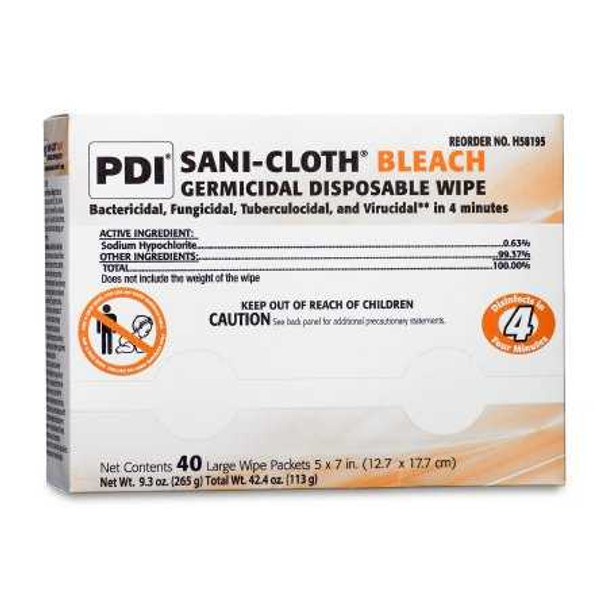 Surface Disinfectant Cleaner Sani-Cloth Bleach Wipe 40 Count Individual Packet Manual Pull Chlorine Scent H58195 Case/400 H58195 PDI/NICE-PAK 868718_CS