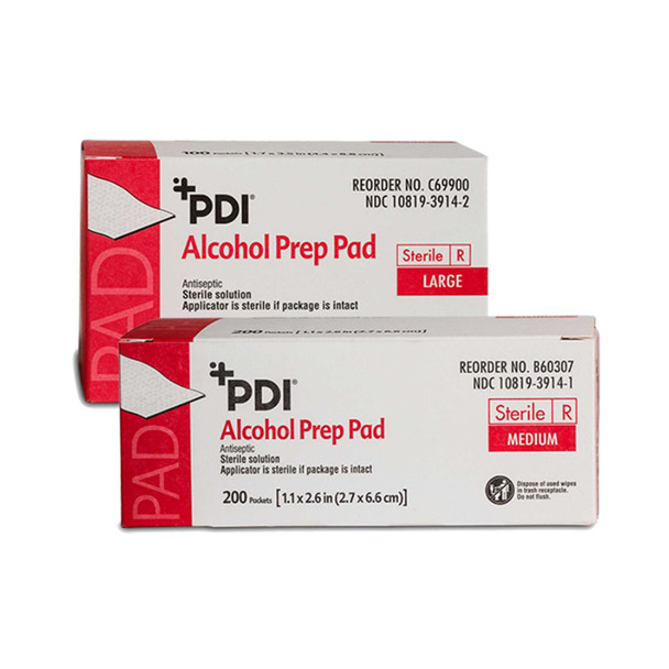 Alcohol Prep Pad PDI Isopropyl Alcohol Individual Packet Medium Sterile B60307 Box/200 B60307 PDI/NICE-PAK 173778_BX