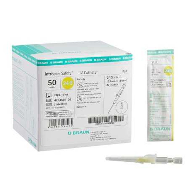 Peripheral IV Catheter Introcan Safety 24 Gauge 3/4 Inch Sliding Safety Needle 4251601-02 Box/50 4251601-02 B.BRAUN MEDICAL INC. 762692_BX