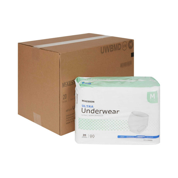 Adult Absorbent Underwear McKesson Ultra Pull On Medium Disposable Heavy Absorbency UWBMD Bag/1 UWBMD MCK BRAND 724916_BG