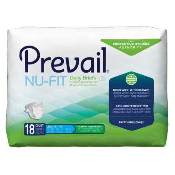 Adult Incontinent Brief Prevail Nu-Fit Tab Closure Large Disposable Heavy Absorbency NU-013/1 Case/4 NU-013/1 FIRST QUALITY PRODUCTS INC. 554695_CS