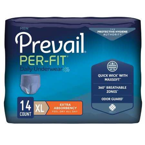 Adult Absorbent Underwear Prevail Per-Fit Men Pull On X-Large Disposable Moderate Absorbency PFM-514 Case/56 PFM-514 FIRST QUALITY PRODUCTS INC. 881921_CS