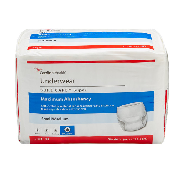 Unisex Adult Absorbent Underwear Sure Care™ Pull On with Tear Away Seams Medium Disposable Heavy Absorbency 1205A Case/72