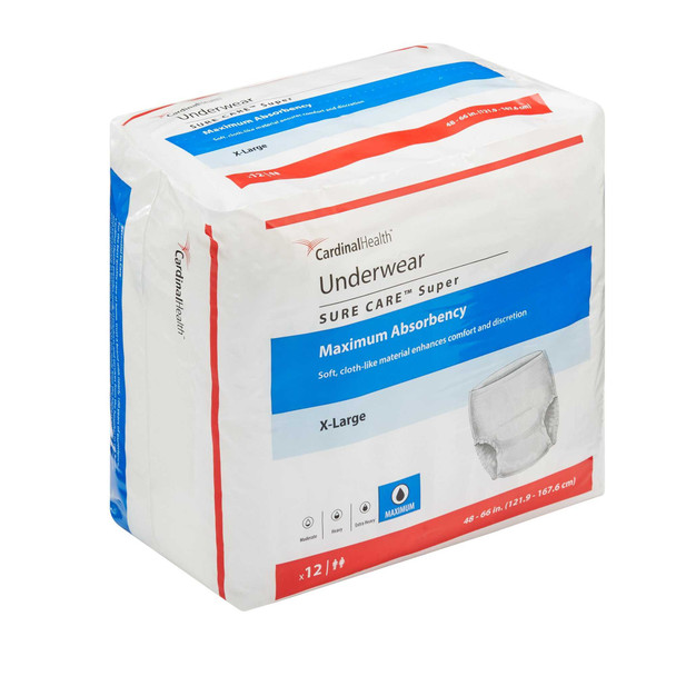 Adult Absorbent Underwear Sure Care Pull On X-Large Disposable Heavy Absorbency 1225 BG/12 1225 KENDALL HEALTHCARE PROD INC. 547559_BG