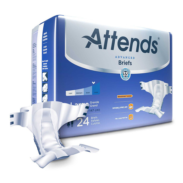 Adult Incontinent Brief Attends DermaDry Tab Closure Large Disposable Heavy Absorbency DDC30 Case/72 DDC30 ATTENDS HEALTHCARE PRODUCTS 950225_CS