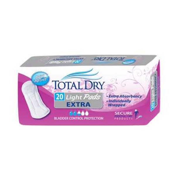 Bladder Control Pad TotalDry 11 Inch Length Light Absorbency Polymer Female Disposable SP1561 Case/180 SP1561 SECURE PERSONAL CARE PRODUCTS 975704_CS