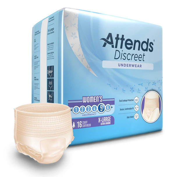 Adult Absorbent Underwear Attends Discreet Pull On X-Large Disposable Moderate Absorbency ADUF40 BG/16 ADUF40 ATTENDS HEALTHCARE PRODUCTS 1039112_BG