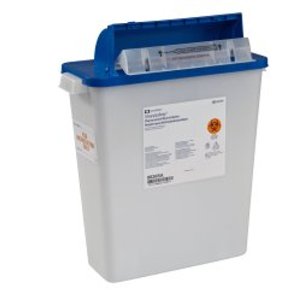 Pharmaceutical Waste Container PharmaSafety Nestable 16-1/2H X 13-3/4W X 6D Inch 3 Gallon White Base / Blue Lid Horizontal Entry Counterbalance Lid 8836SA Case/10