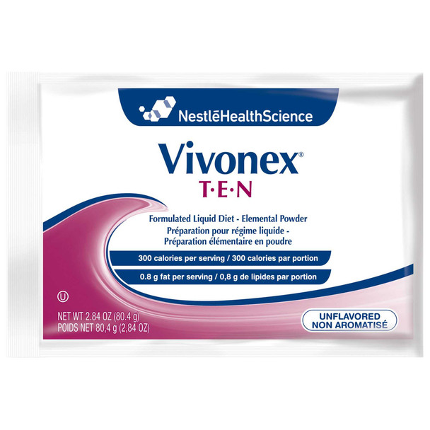 Elemental Tube Feeding / Oral Supplement Vivonex T.E.N Unflavored 2.84 oz. Individual Packet Powder 07127400 Box/10 7127400 NESTLE'HEALTHCARE NUTRITION 253462_BX