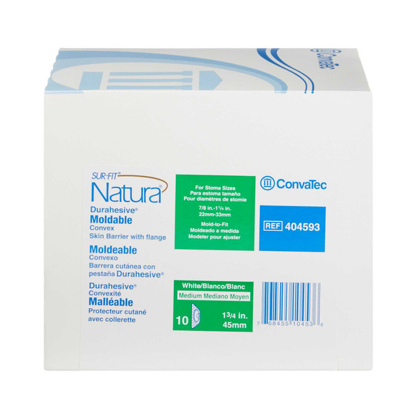 Colostomy Barrier Sur-Fit Natura Mold to Fit Extended Wear Durahesive White Tape 1-3/4 Inch Flange Universal Hydrocolloid Convex 7/8 to 1-1/4 Inch Stoma 404593 Box/10 404593 CONVA TEC 461894_BX