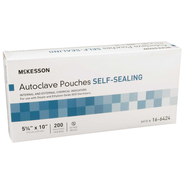 Sterilization Pouch McKesson EO Gas / Steam 5.25 X 10 Inch Transparent Blue / White Self Seal Paper / Film 16-6424 Box/200 16-6424 MCK BRAND 960944_BX