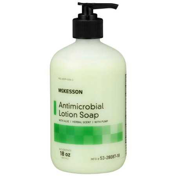Antimicrobial Soap McKesson Lotion 18 oz. Pump Bottle Herbal Scent 53-28087-18 Case/12 53-28087-18 MCK BRAND 937908_CS
