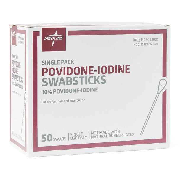 Impregnated Swabstick 3 Pack Individual Packet 10% Povidone-Iodine MDS093901 Box/50 MDS093901 MEDLINE 370602_BX