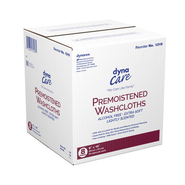 Personal Wipe Dynarex Soft Pack Water / Propylene Glycol / Aloe / Lanolin Unscented 64 Count 1319 Pack/64 1319 DYNAREX CORP. 1014361_PK