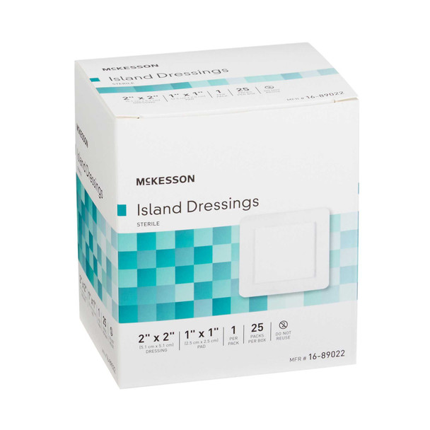 Adhesive Dressing McKesson 2 X 2 Inch Polypropylene / Rayon Square White Sterile 16-89022 Box/25 16-89022 MCK BRAND 491825_BX