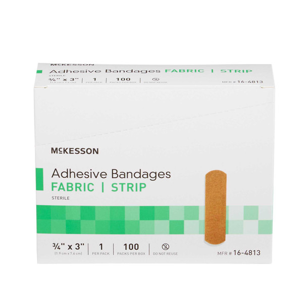 Adhesive Strip McKesson .75 X 3 Inch Fabric Rectangle Tan Sterile 16-4813 Box/100 16-4813 MCK BRAND 466871_BX