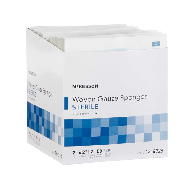 Gauze Sponge McKesson Cotton Gauze 8-Ply 2 X 2 Inch Square Sterile 16-4228 Pack/2 16-4228 MCK BRAND 635942_PK