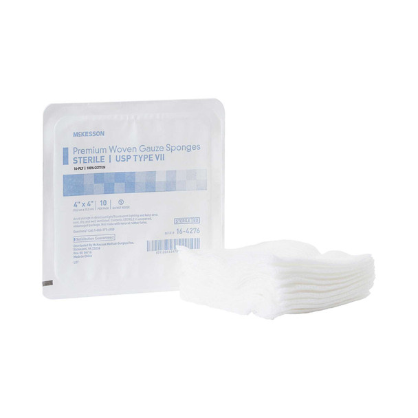 USP Type VII Gauze Sponge McKesson Cotton Gauze 16-Ply 4 X 4 Inch Square Sterile 16-4276 Pack/10 16-4276 MCK BRAND 474706_TR