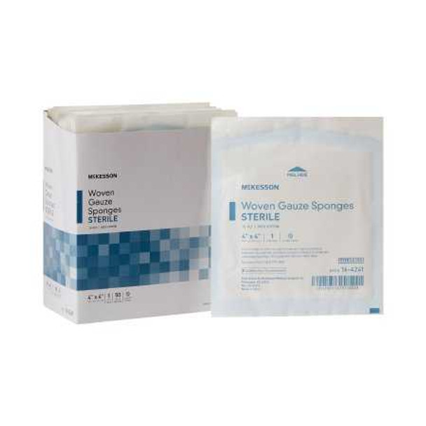 Gauze Sponge McKesson Cotton Gauze 12-Ply 4 X 4 Inch Square Sterile 16-4241 Box/50 16-4241 MCK BRAND 446027_BX