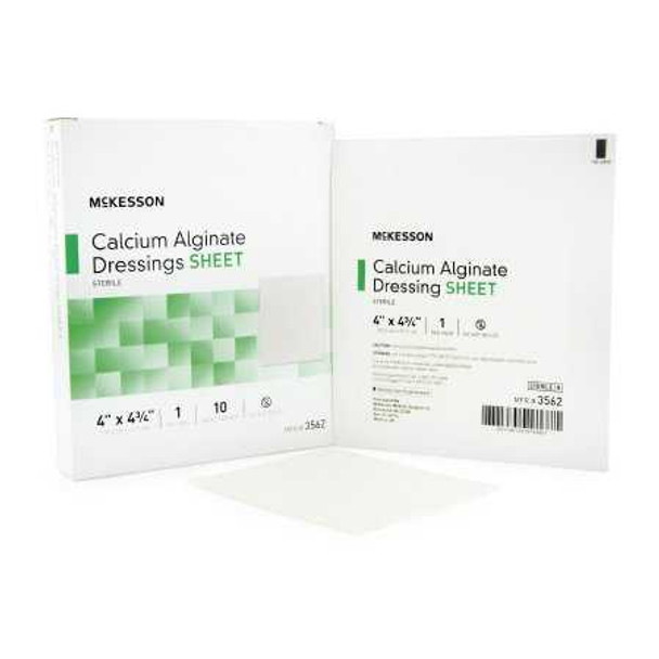 Calcium Alginate Dressing McKesson 4 X 4.75 Inch Rectangle Calcium Alginate Sterile 3562 Case/100 3562 MCK BRAND 883265_CS