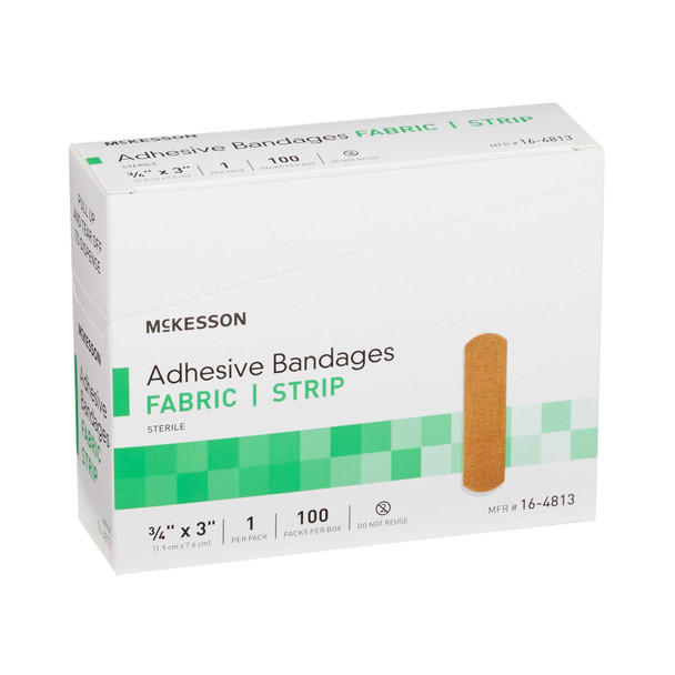 Adhesive Strip McKesson .75 X 3 Inch Fabric Rectangle Tan Sterile 16-4813 Case/2400 16-4813 MCK BRAND 466871_CS