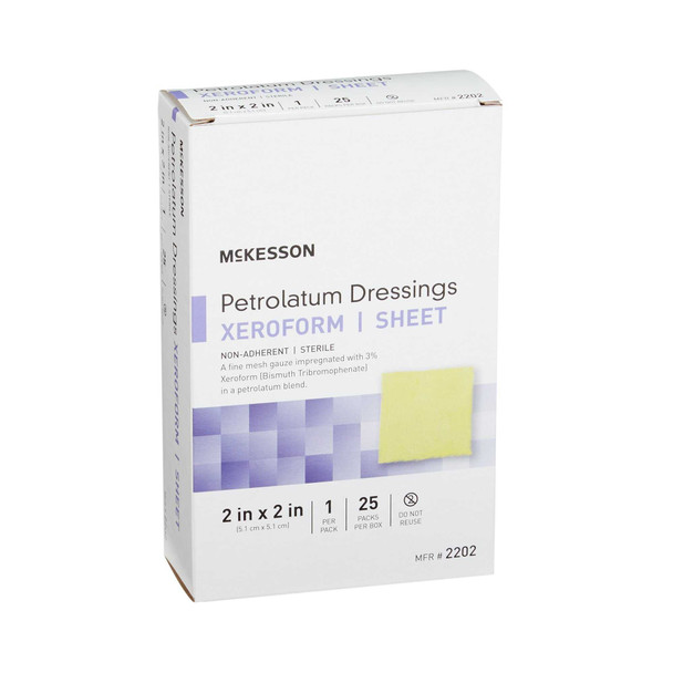 Xeroform Petrolatum Dressing McKesson 2 X 2 Inch Gauze Bismuth Tribromophenate Sterile 2202 Case/150 2202 MCK BRAND 865270_CS