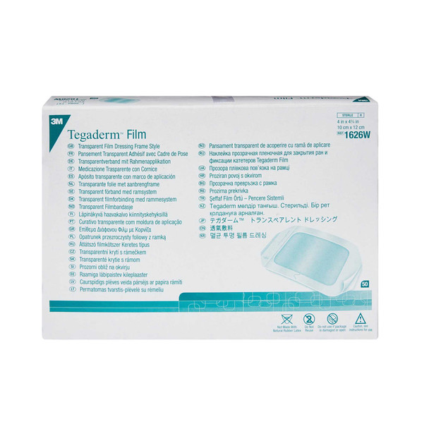 Transparent Film Dressing 3M Tegaderm Rectangle 4 X 4-3/4 Inch Frame Style Delivery With Label Sterile 1626W Case/200 1626W 3M 121652_CS