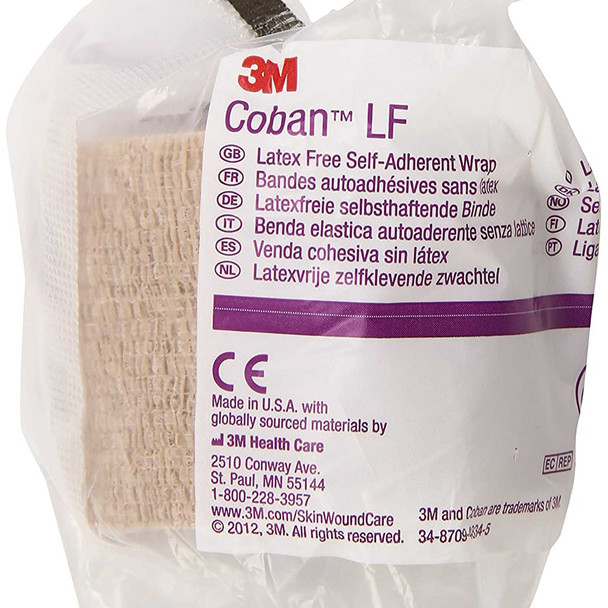 Cohesive Bandage 3M Coban LF 2 Inch X 5 Yard Standard Compression Self-adherent Closure Tan NonSterile 2082 Case/36 2082 3M 388423_CS