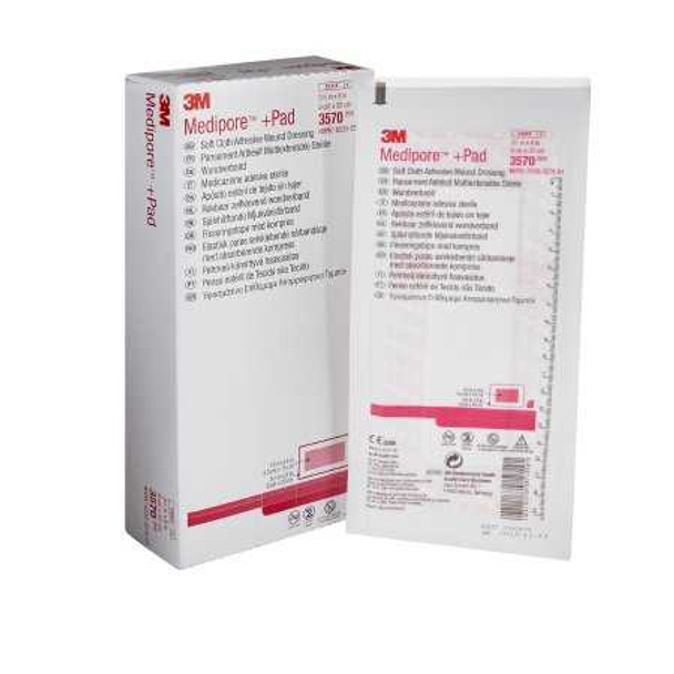 Adhesive Dressing 3M Medipore 3.5 X 8 Inch Soft Cloth Rectangle White Sterile 3570 Case/100 3570 3M 324095_CS