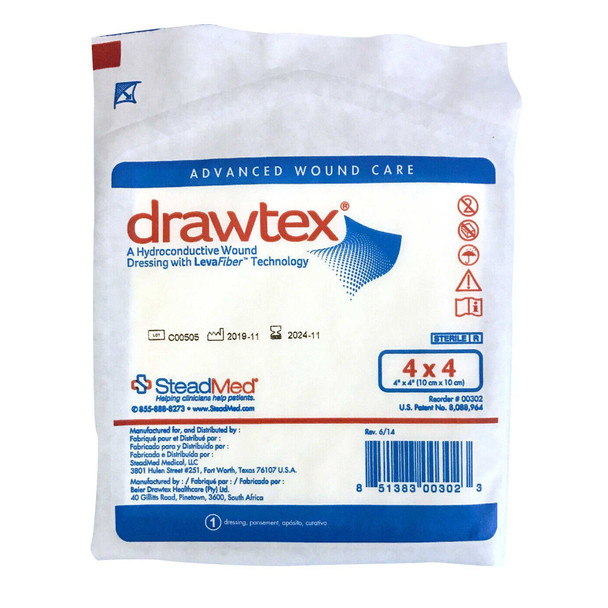 Non-Adherent Dressing Drawtex LevaFiber 4 X 4 Inch 00302 Each/1 302 STEADMED MEDICAL LLC 761646_EA