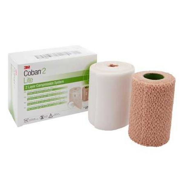 2 Layer Compression Bandage System 3M Coban2 4 Inch X 2.9 Yard / 4 Inch X 5.1 Yard 25-30 mmHg Self-adherent / Pull On Closure Tan / White NonSterile 2794N Case/8 2794N 3M 989622_CS