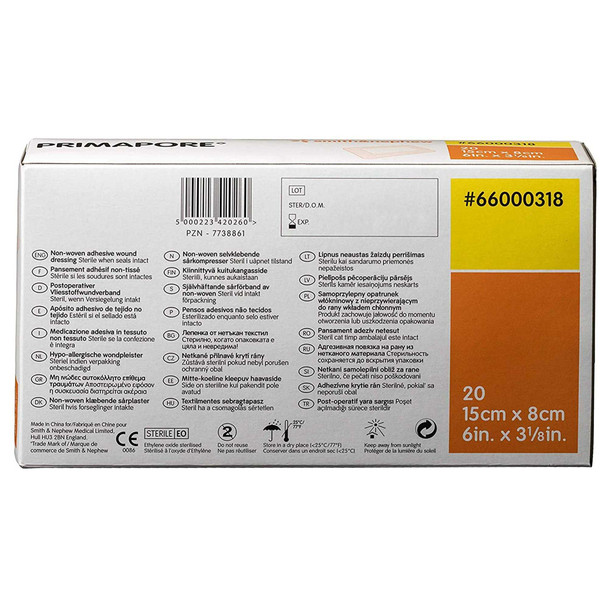 Adhesive Dressing Primapore 3.125 X 6 Inch Polyester Rectangle Tan Sterile 66000318 Box/20 66000318 UNITED / SMITH & NEPHEW 364609_BX