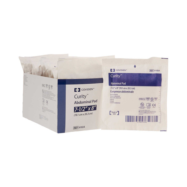 Abdominal Pad Curity NonWoven / Fluff /Wet Proof Barrier 7-1/2 X 8 Inch Rectangle Sterile 9192A Case/216 9192A KENDALL HEALTHCARE PROD INC. 566399_CS