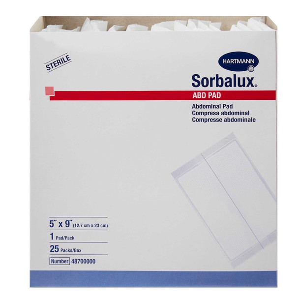 Abdominal Pad Sorbalux ABD NonWoven / Cellulose 5 X 9 Inch Rectangle Sterile 48700000 Each/1 HARTMAN USA, INC. 625306_EA