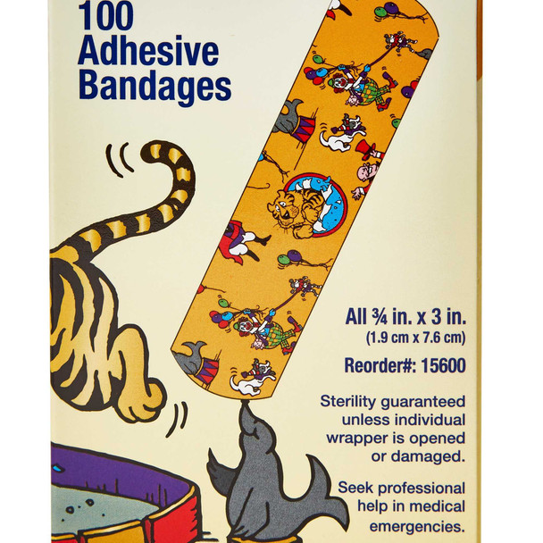 Adhesive Strip Stat Strip .75 X 3 Inch Fabric Rectangle Kid Design Circus Sterile 15600 Box/100 15600 DUKAL CORPORATION 296235_BX