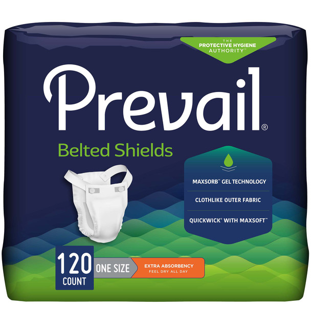 Unisex Adult Incontinence Belted Undergarment Prevail® Belted Shields Belted One Size Fits Most Disposable Light Absorbency PV-324 Case/120