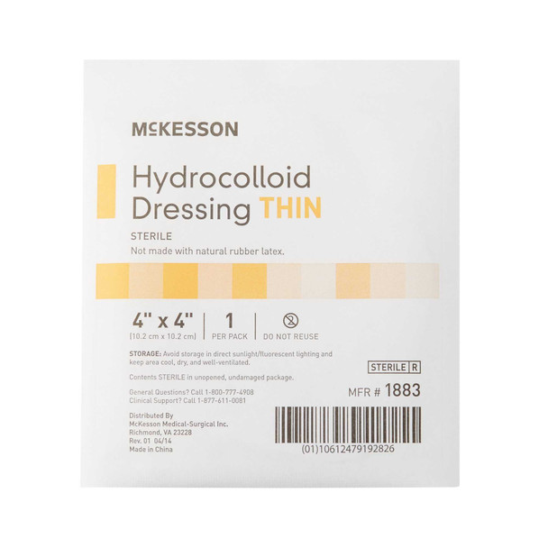 Hydrocolloid Dressing McKesson 4 X 4 Inch Square Sterile 1883 Box/10 1883 MCK BRAND 882982_BX