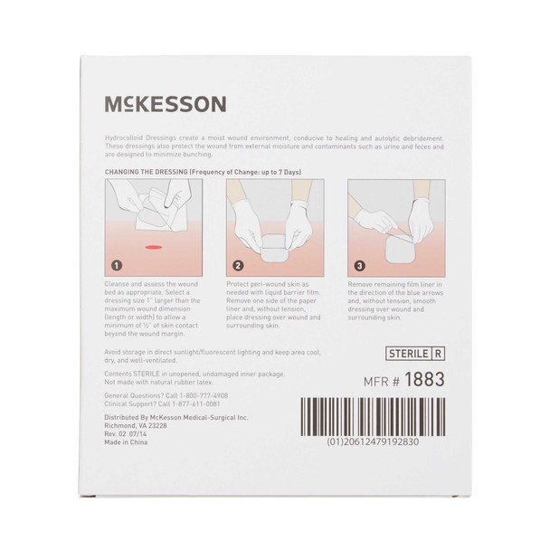 Hydrocolloid Dressing McKesson 4 X 4 Inch Square Sterile 1883 Box/10 1883 MCK BRAND 882982_BX