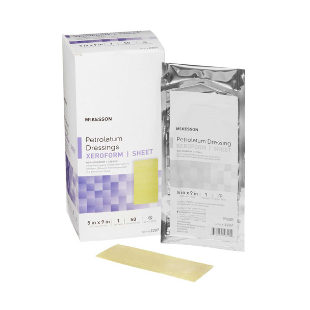 Xeroform Petrolatum Dressing McKesson 5 X 9 Inch Gauze Bismuth Tribromophenate Sterile 2207 Each/1 2207 MCK BRAND 864640_EA