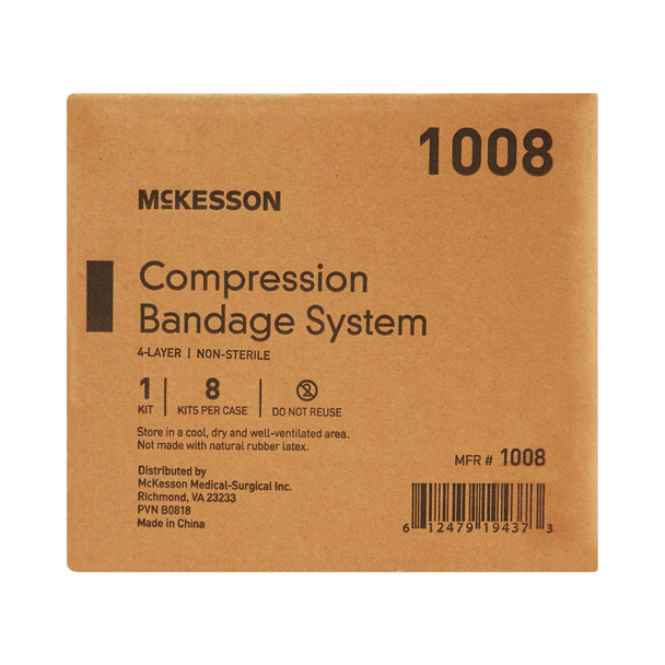 4 Layer Compression Bandage System McKesson 4 Inch X 3.8 Yards / 4 Inch X 4.9 Yards / 4 Inch X 9.5 Yards / 4 Inch X 6.5 Yards Standard Compression Self-adherent Closure Tan / White NonSterile 1008 Each/1 1008 MCK BRAND 886683_EA