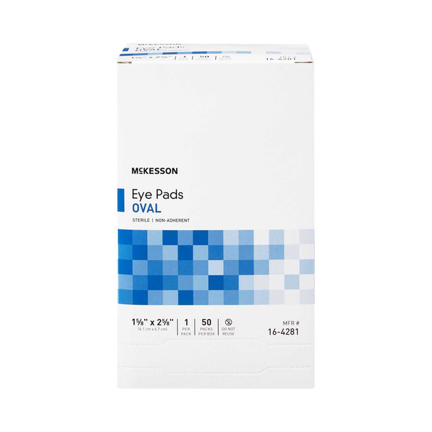 Eye Pad McKesson Cotton Filler / Spun Blown Polypropylene NonWoven Outer Layer 1-5/8 X 2-5/8 Inch Sterile 16-4281 Box/50 16-4281 MCK BRAND 467977_BX