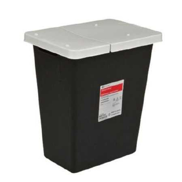 RCRA Waste Container SharpSafety 18.75 H X 12.75 D X 18.25 W Inch 12 Gallon Black Base / White Lid Vertical Entry Hinged Lid 8611RC Case/10 KENDALL HEALTHCARE PROD INC. 955869_CS
