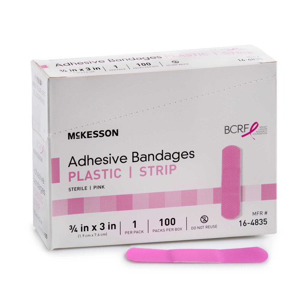 Adhesive Strip McKesson 3/4 X 3 Inch Plastic Rectangle Pink Sterile 16-4835 Box/100 MCK BRAND 1055594_BX