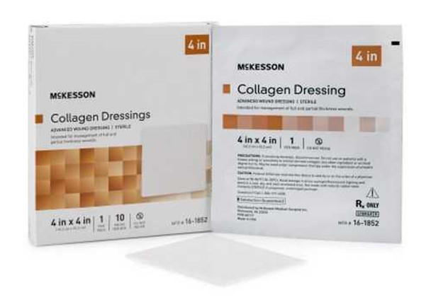 Collagen Dressing Matrix / Gel / Sheet McKesson Collagen / Sodium Alginate / Carboxylmethylcellulose CMC / Ethylenediaminetetraacetic Acid EDTA 4 X 4 Inch 16-1852 Case/100 MCK BRAND 1077005_CS