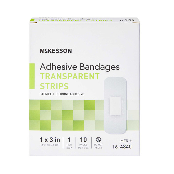 Adhesive Strip McKesson 1 X 3 Inch Silicone Rectangle Sheer Sterile 16-4840 Each/1 MCK BRAND 1083097_EA