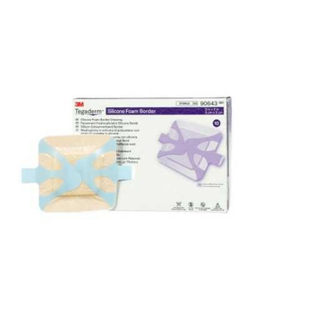 Silicone Foam Dressing 3M Tegaderm 2 X 2 Inch Square Silicone Adhesive with Border Sterile 90643 Each/1 3M 1079670_EA