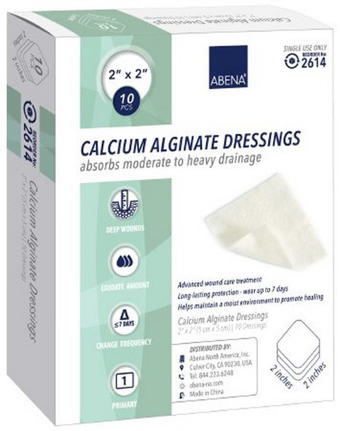 Calcium Alginate Dressing Abena 2 X 2 Inch Square Calcium Alginate Sterile 2614 Case/100