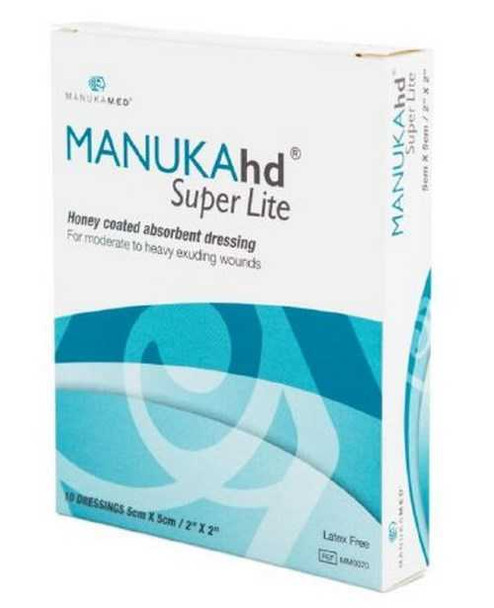 Impregnated Dressing MANUKAhd Super Lite 4 X 5 Inch Polymer Manuka Honey Sterile MM0071 Box/10 MANUKAMED LTD/MANUKAMED USA LL 1050659_BX